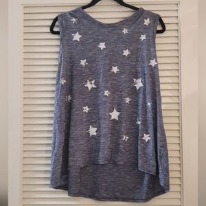Kim & Cami - Grey Blue & White Loungewear Lightweight Star Sleeveless Top
